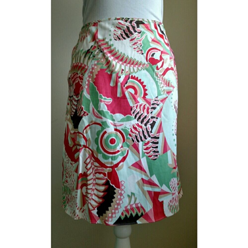 Tahari Printed Skirt A-Line Flare Pink Brown White Mint Green Beige 8